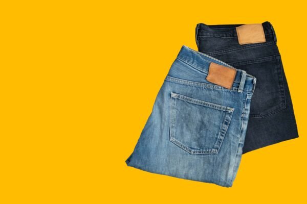 Folded Denim Trousers: Blue and Black Jeans
